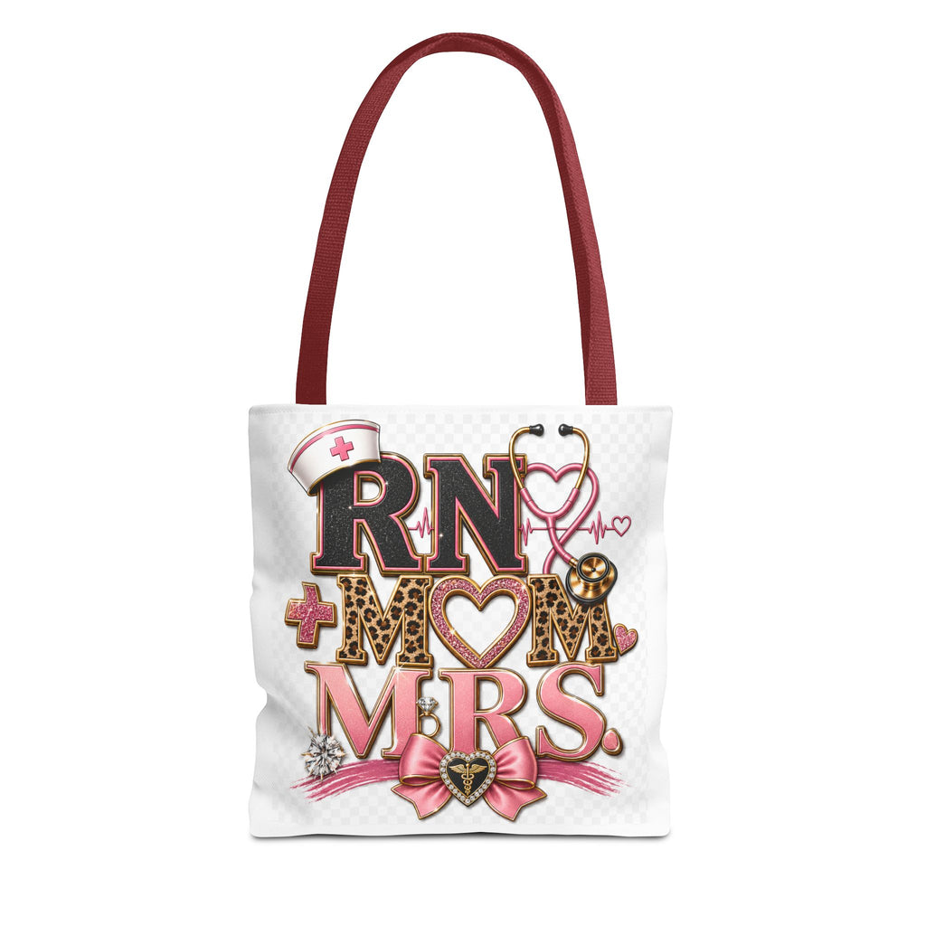 RN Mom Mrs. Tote Bag — Nurse Wife Gift, Leopard Pink Stethoscope Design