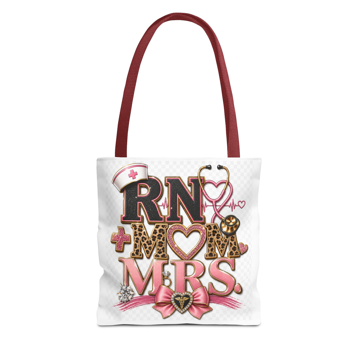 RN Mom Mrs. Tote Bag — Nurse Wife Gift, Leopard Pink Stethoscope Design