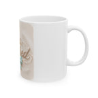 Polished Ceramic Mug — Elegant Script & Teal Bow Coffee Cup (11oz, 15oz)