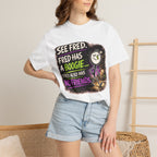 See Fred Funny Halloween T-Shirt — "See Fred. Fred has a boogie... Fred also has no friends." Graphic Tee