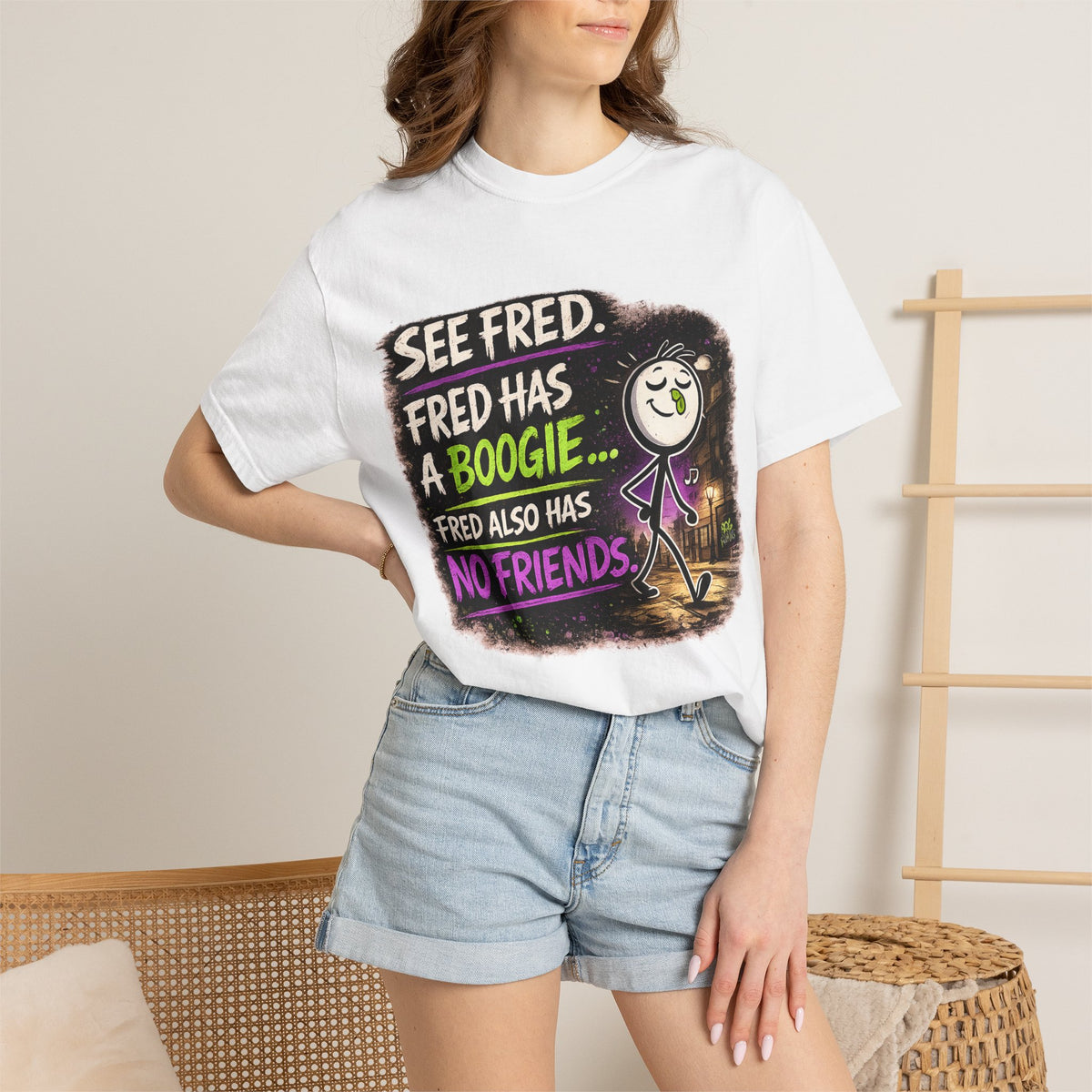 See Fred Funny Halloween T-Shirt — "See Fred. Fred has a boogie... Fred also has no friends." Graphic Tee