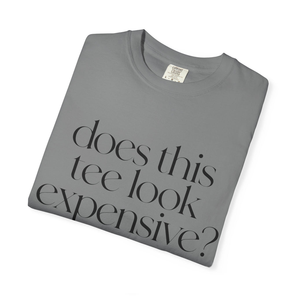 T-Shirt — "Does This Tee Look Expensive?" Minimal Script Graphic Tee