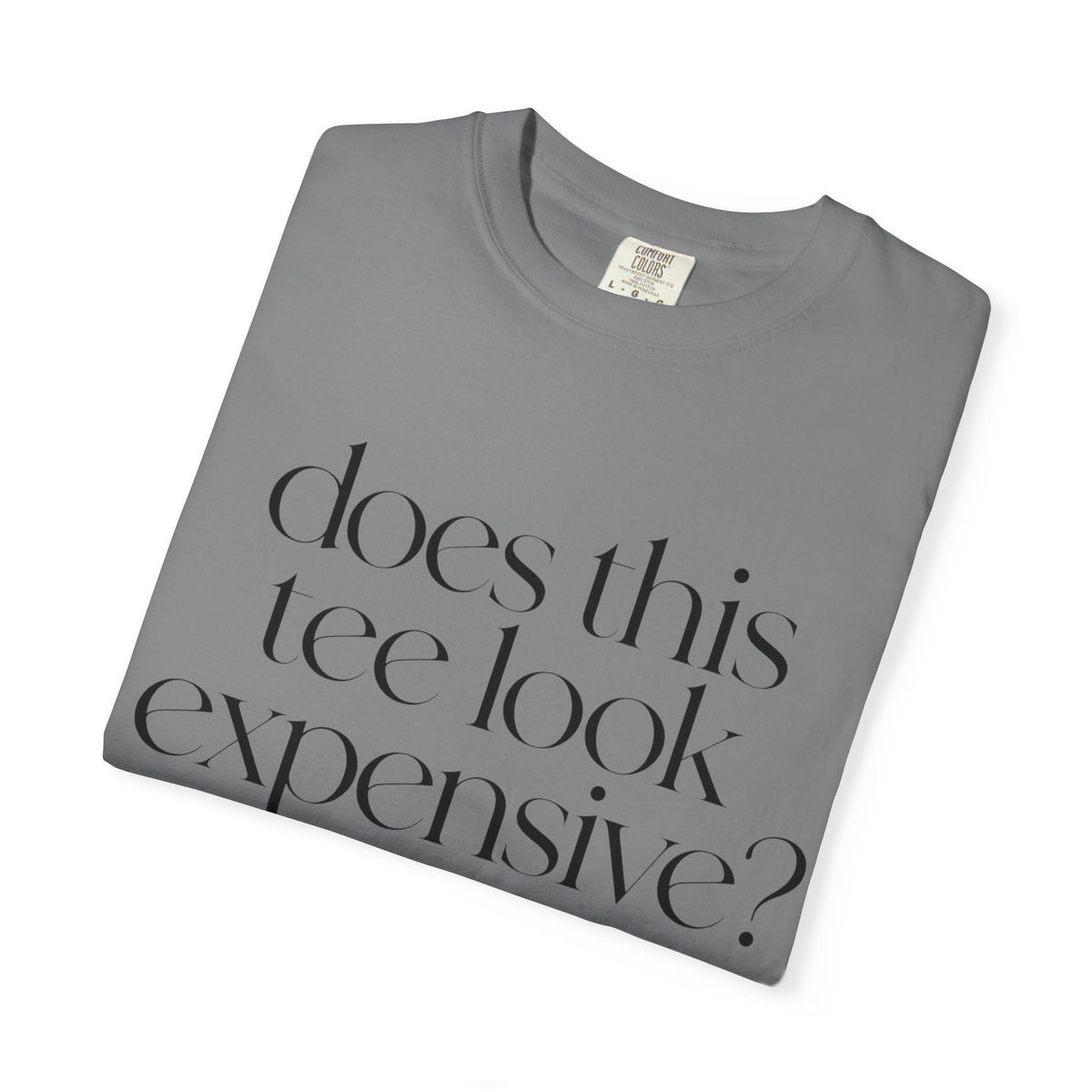 T-Shirt — "Does This Tee Look Expensive?" Minimal Script Graphic Tee