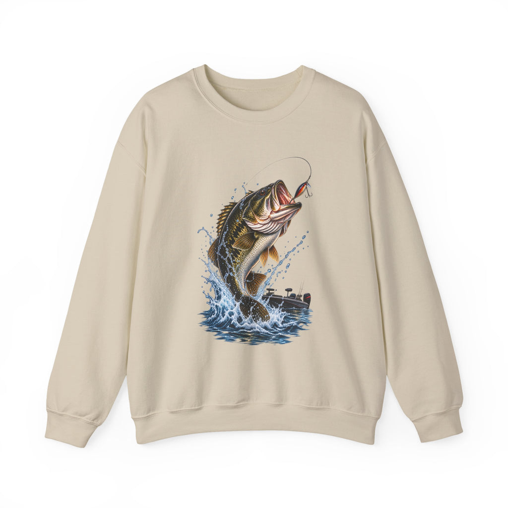 Bass Fishing Crewneck Sweatshirt — Leaping Largemouth Design