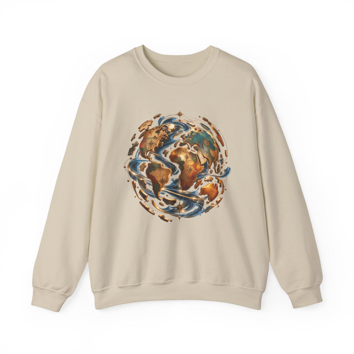 Earth Swirl Crewneck Sweatshirt — Vintage Globe Art Sweatshirt