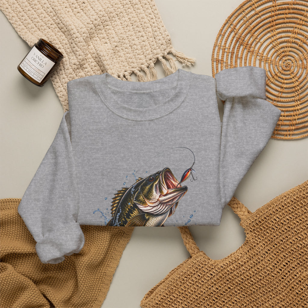 Bass Fishing Crewneck Sweatshirt — Leaping Largemouth Design