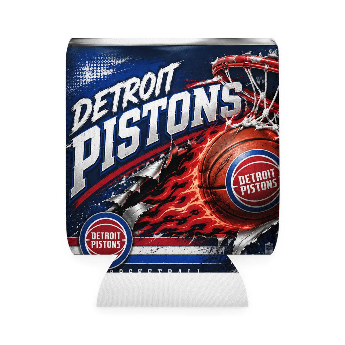 Detroit Pistons Can Cooler Sleeve – Flaming Basketball Koozie