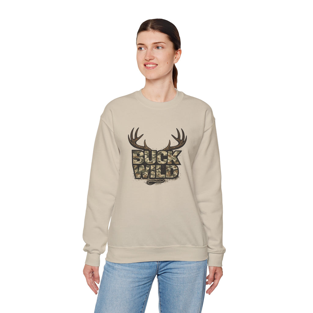 Buck Wild Camo Sweatshirt — Hunting Antler Graphic Crewneck