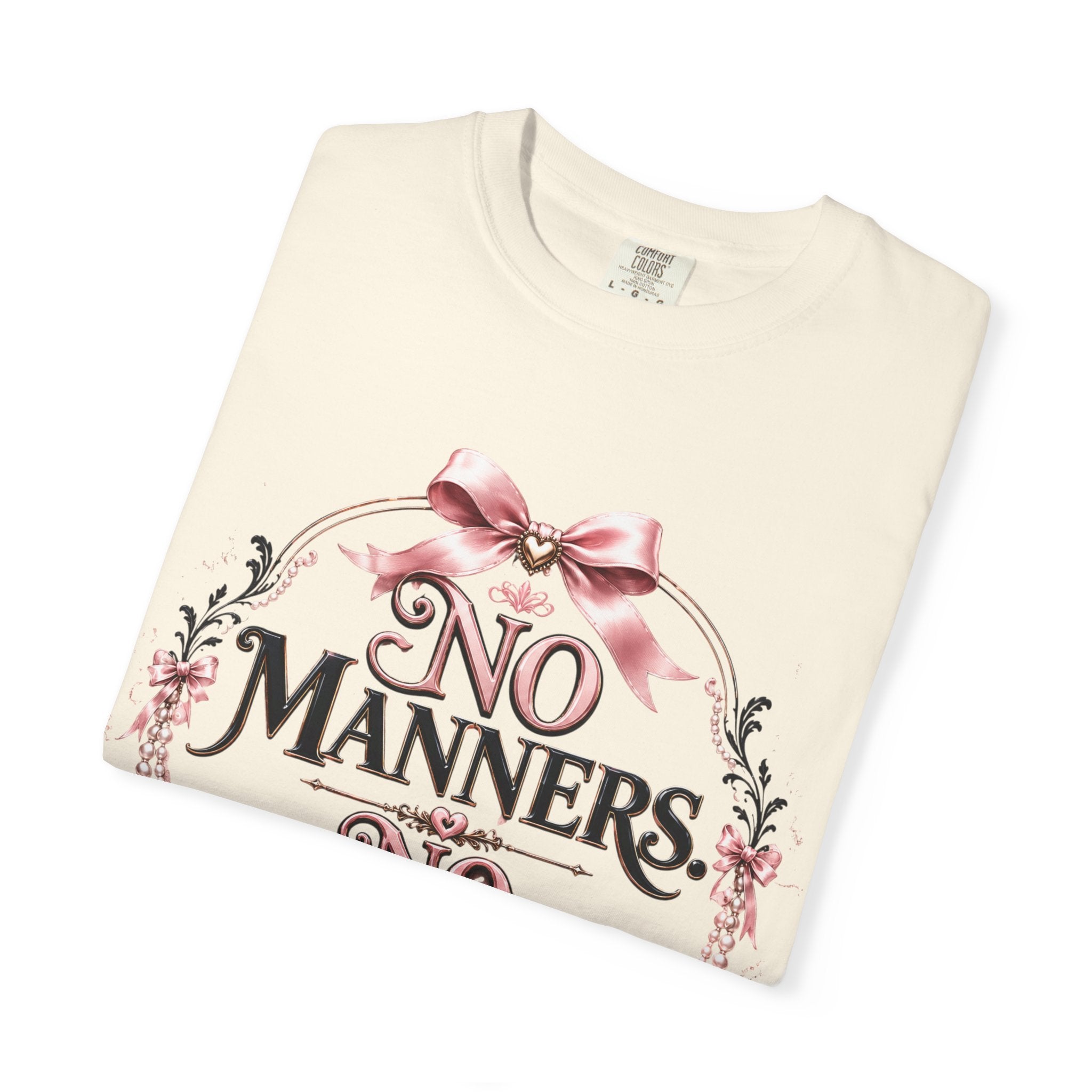 No Manners No Service T-Shirt — Vintage Pink Victorian Script Tee