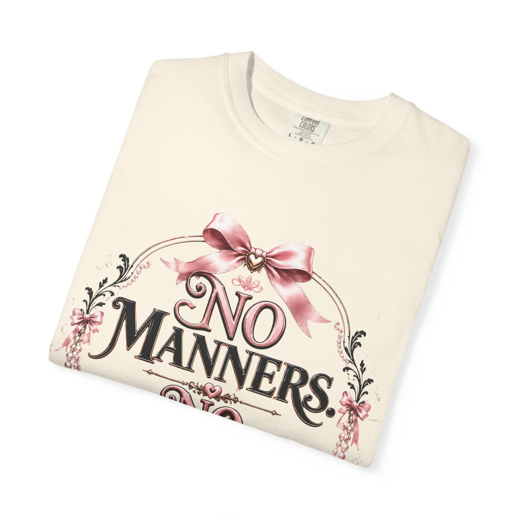 No Manners No Service T-Shirt — Vintage Pink Victorian Script Tee