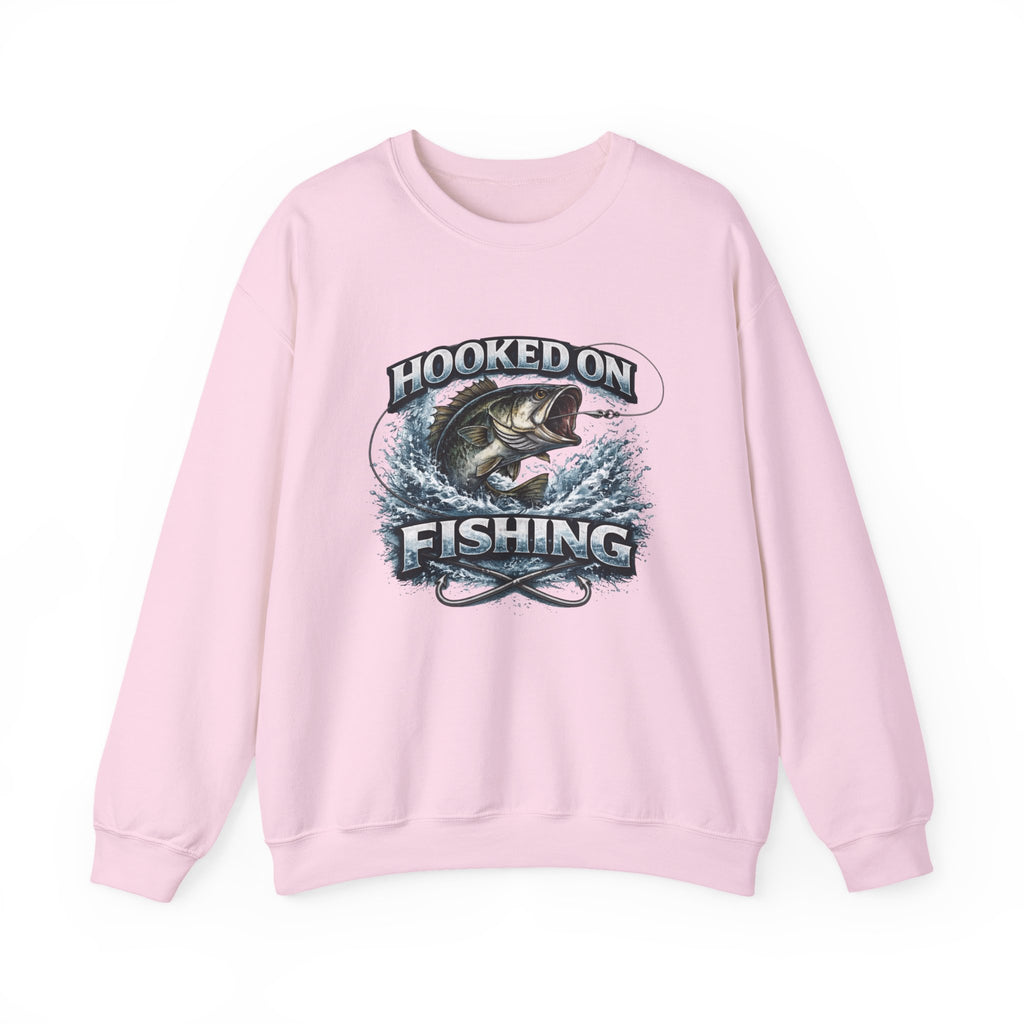 Fishing Sweatshirt — "Hooked on Fishing" Graphic Crewneck for Anglers