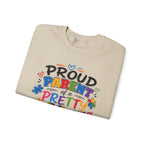 Crewneck Sweatshirt — "Proud Parent of a Pretty Amazing Autistic Kid" Colorful Autism Awareness Design
