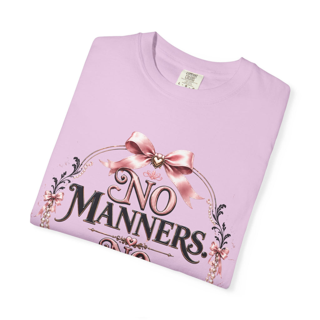 No Manners No Service T-Shirt — Vintage Pink Victorian Script Tee