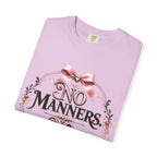 No Manners No Service T-Shirt — Vintage Pink Victorian Script Tee