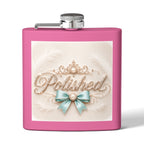 Flask — Polished Decorative 6oz Stainless Steel Hip Flask with Elegant Bow Design