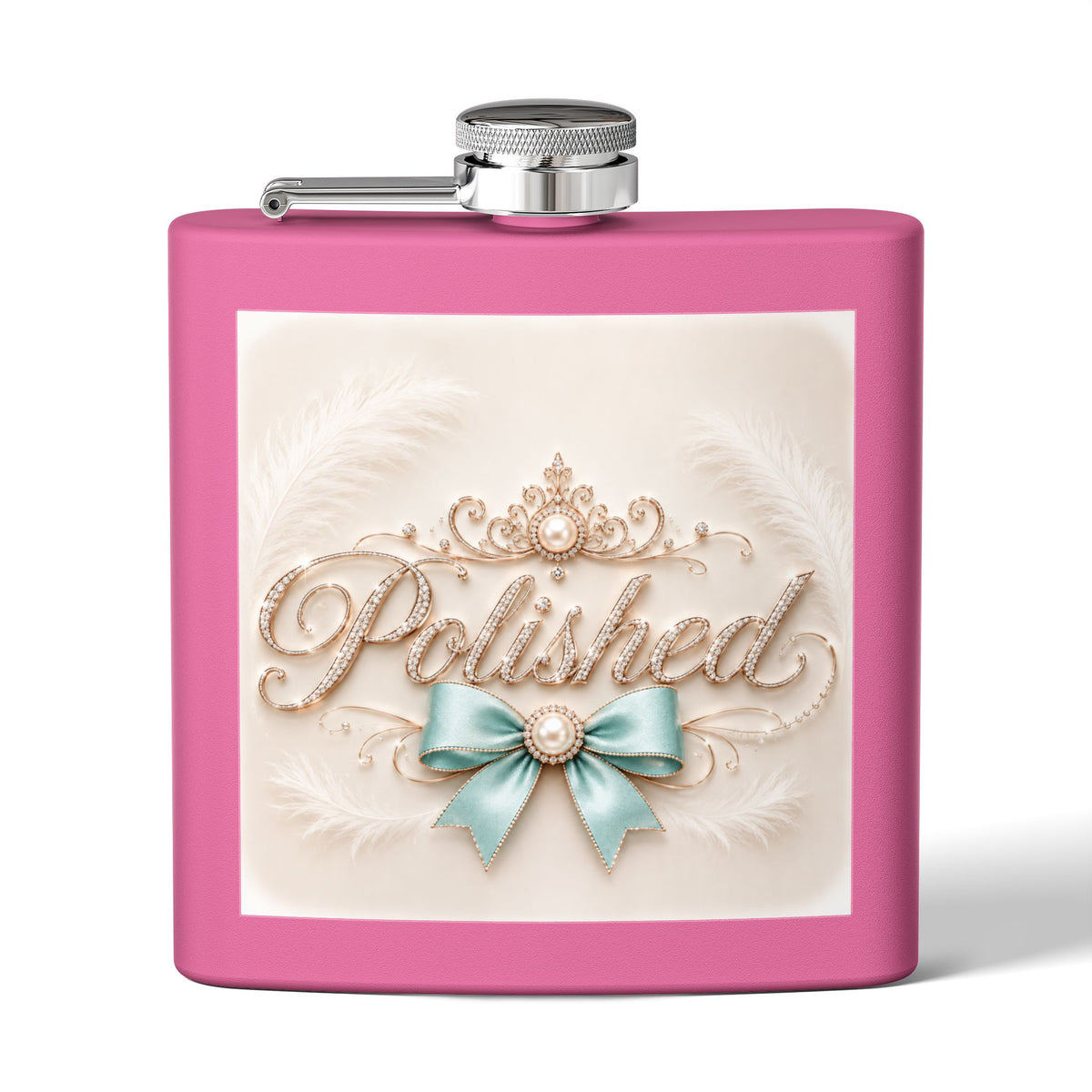 Flask — Polished Decorative 6oz Stainless Steel Hip Flask with Elegant Bow Design
