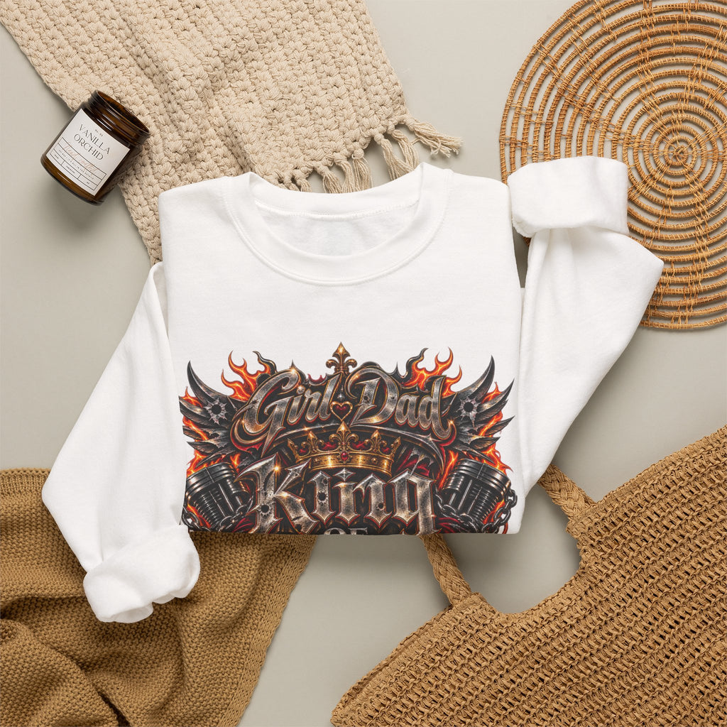 King of Queens Graphic Sweatshirt — Gothic Flame 'God Dad' Design