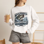 Fishing Sweatshirt — "Hooked on Fishing" Graphic Crewneck for Anglers