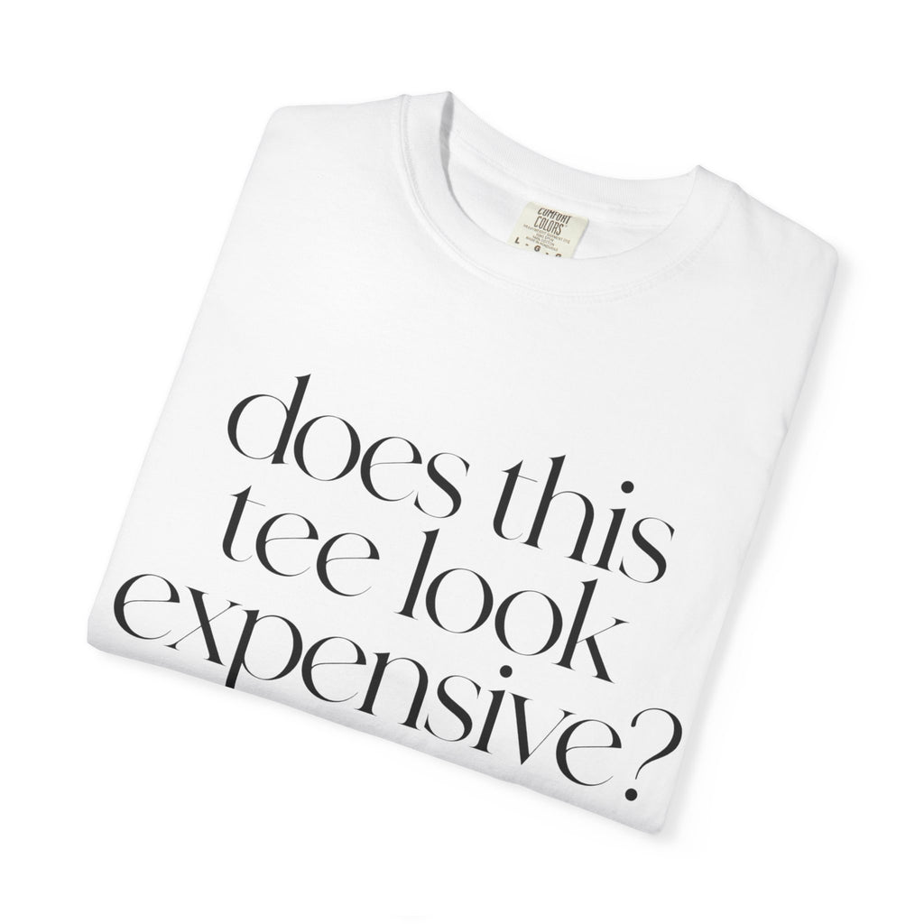 T-Shirt — "Does This Tee Look Expensive?" Minimal Script Graphic Tee