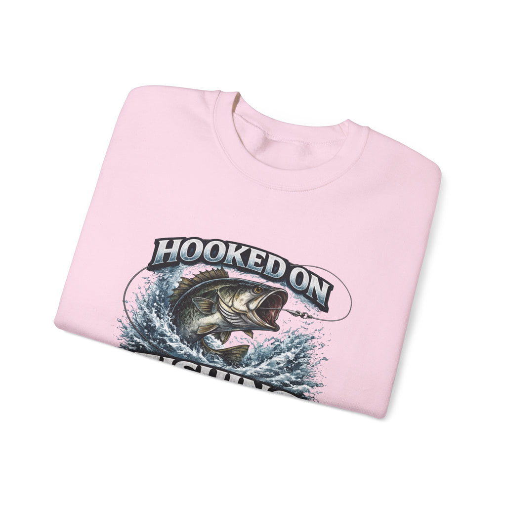 Fishing Sweatshirt — "Hooked on Fishing" Graphic Crewneck for Anglers