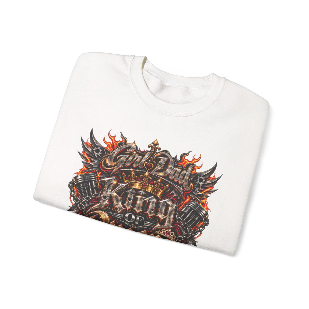 King of Queens Graphic Sweatshirt — Gothic Flame 'God Dad' Design