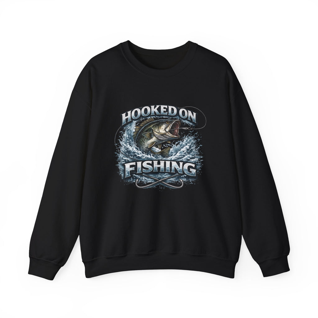 Fishing Sweatshirt — "Hooked on Fishing" Graphic Crewneck for Anglers