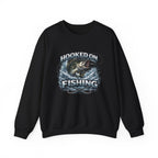 Fishing Sweatshirt — "Hooked on Fishing" Graphic Crewneck for Anglers