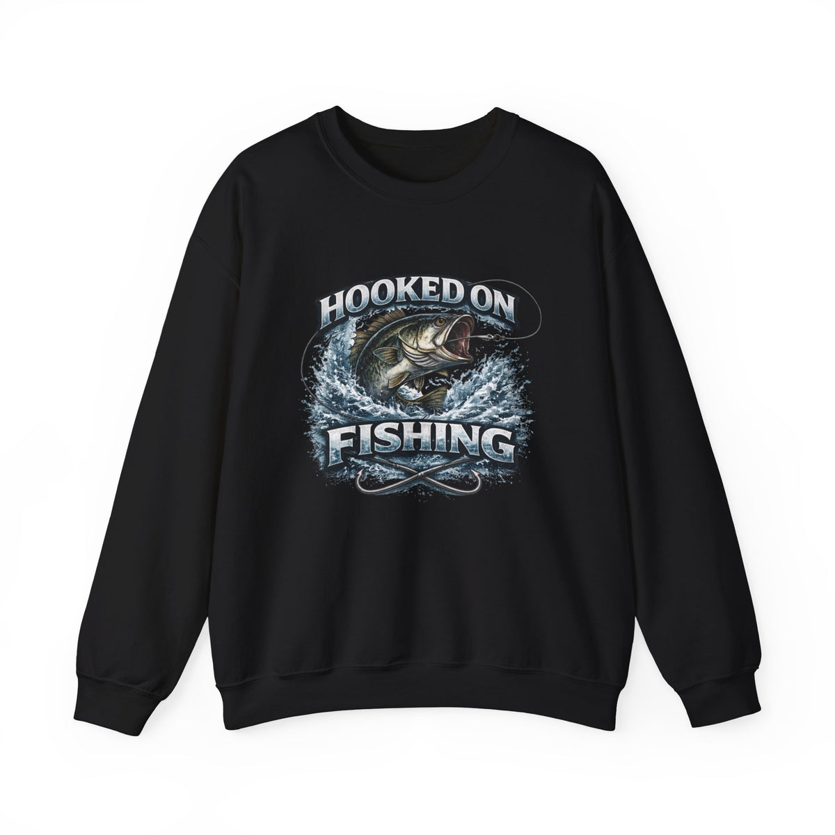 Fishing Sweatshirt — "Hooked on Fishing" Graphic Crewneck for Anglers