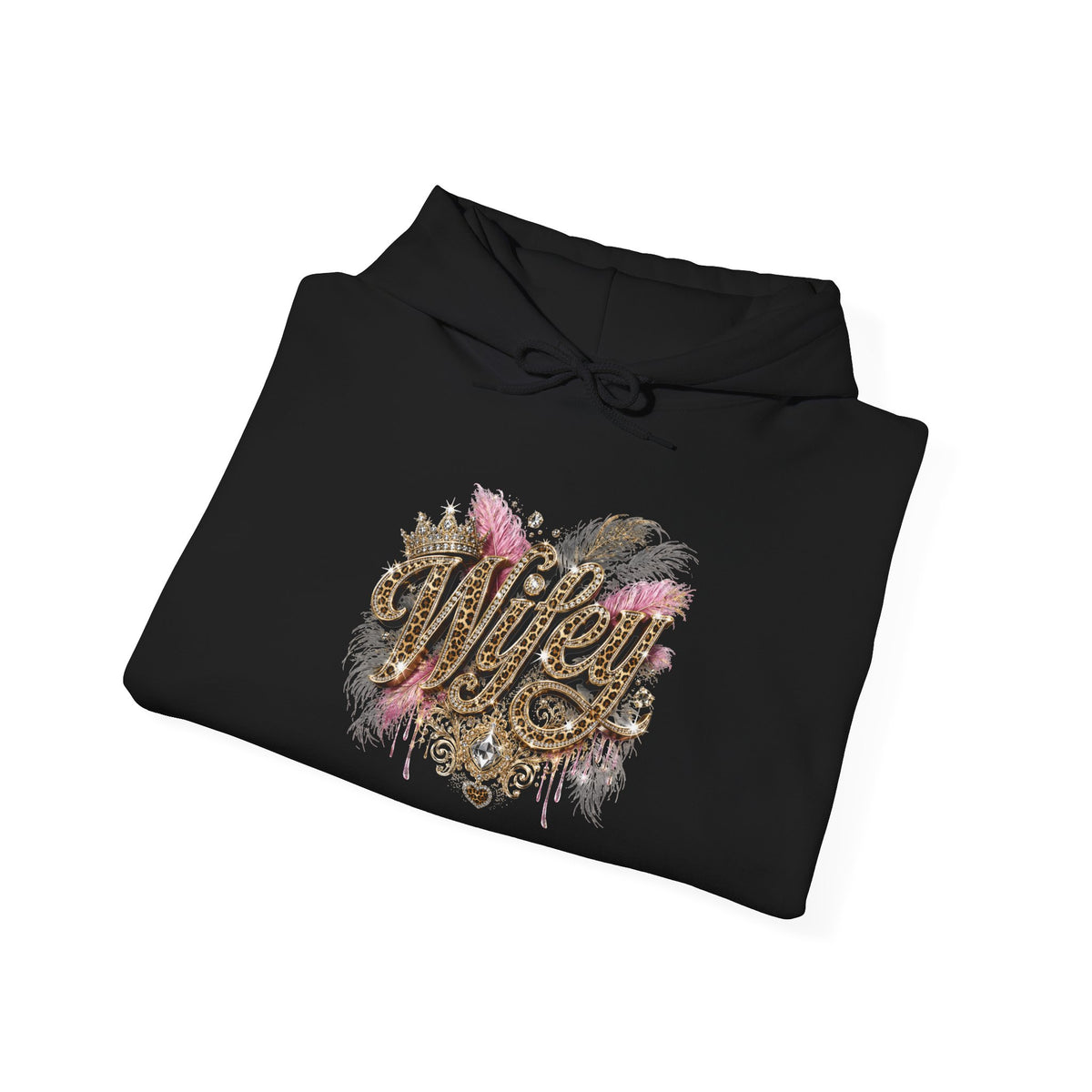 Wifey Floral Script Hoodie — Glitter Gold Lettering Bridal Pullover