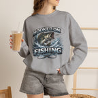 Fishing Sweatshirt — "Hooked on Fishing" Graphic Crewneck for Anglers