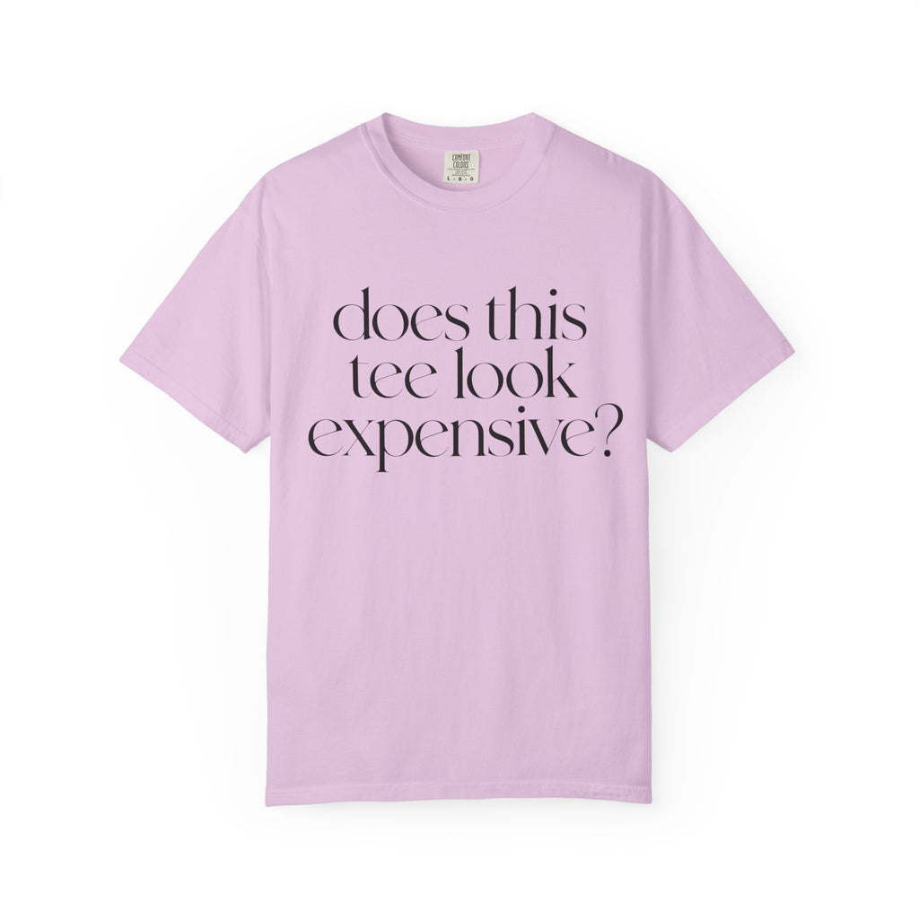 T-Shirt — "Does This Tee Look Expensive?" Minimal Script Graphic Tee