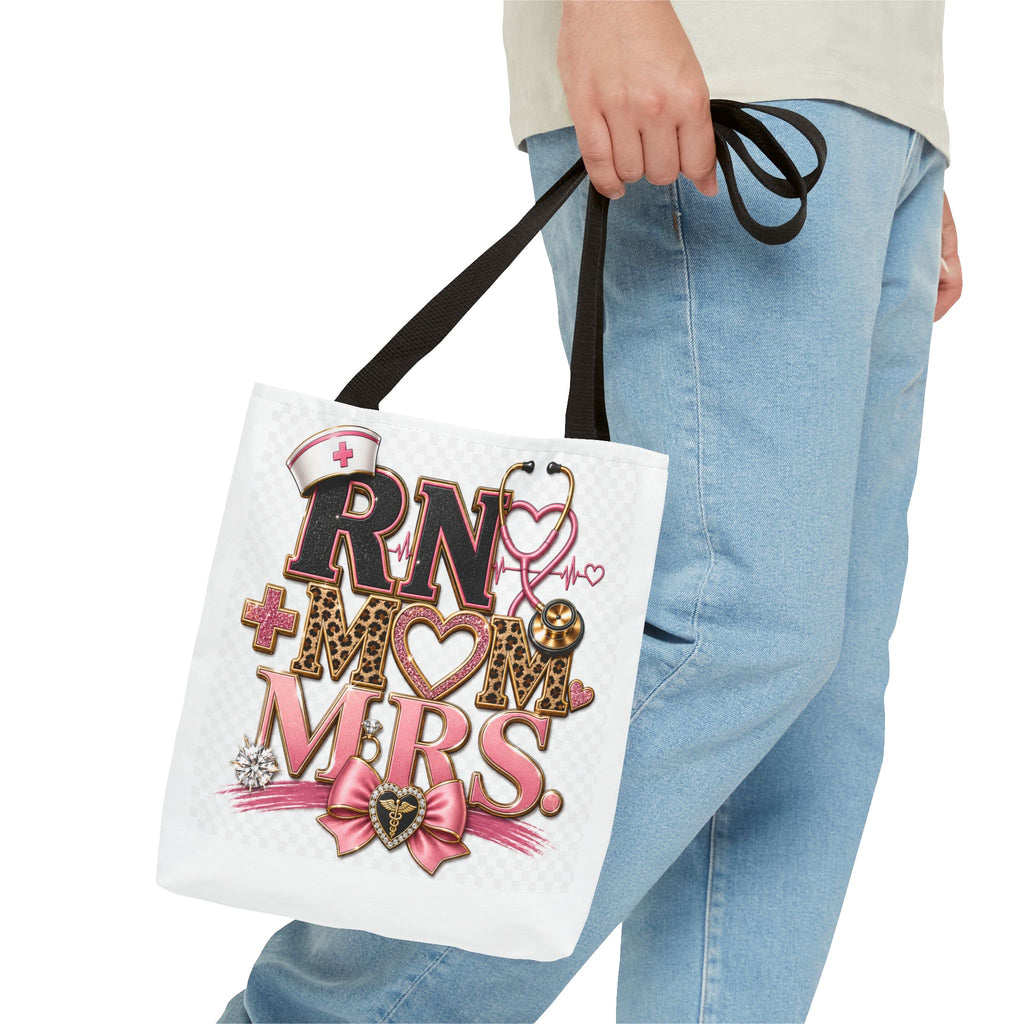 RN Mom Mrs. Tote Bag — Nurse Wife Gift, Leopard Pink Stethoscope Design