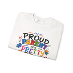 Crewneck Sweatshirt — "Proud Parent of a Pretty Amazing Autistic Kid" Colorful Autism Awareness Design