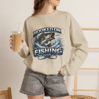 Fishing Sweatshirt — "Hooked on Fishing" Graphic Crewneck for Anglers