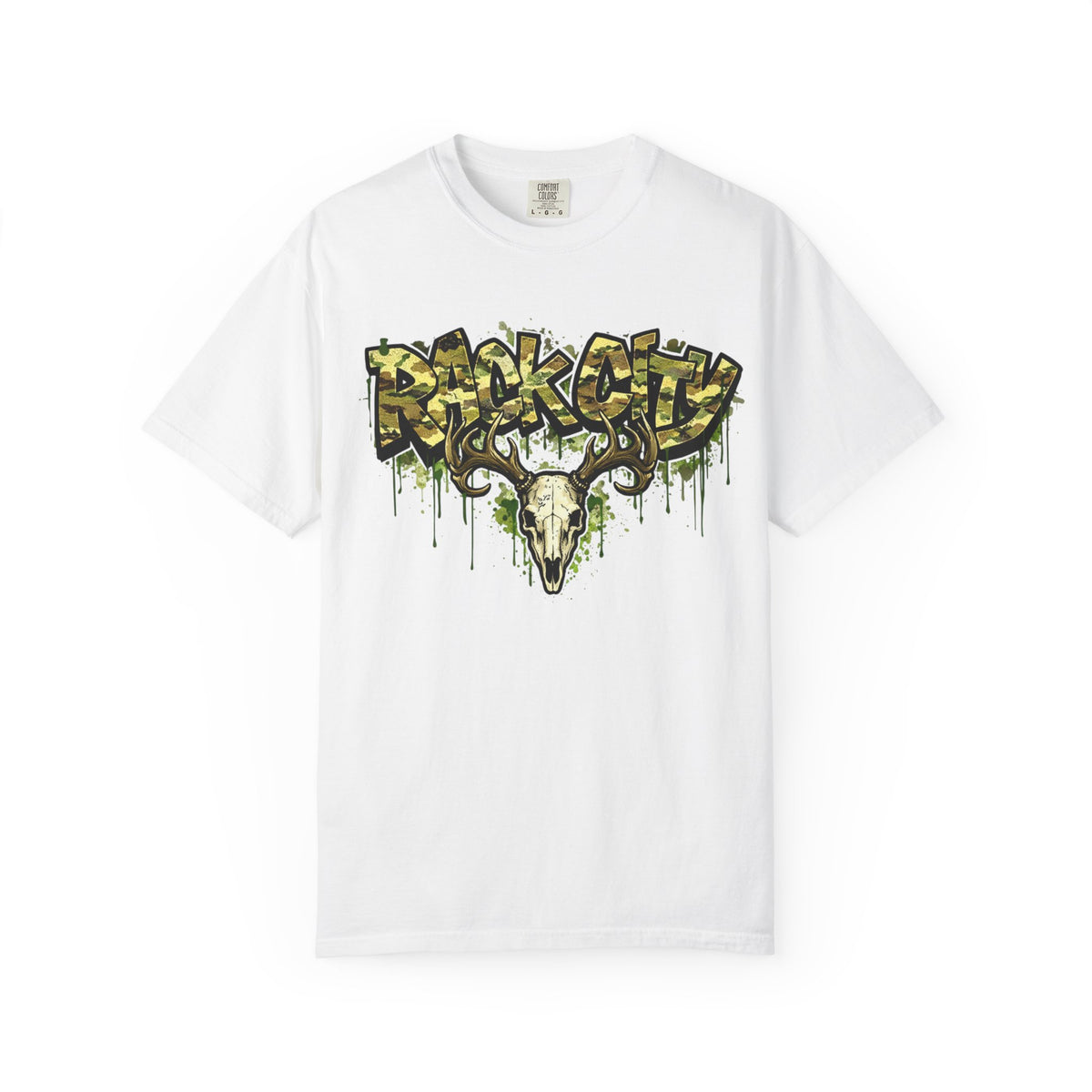 Buck City Graphic T‑Shirt — Deer Skull Camo Streetwear