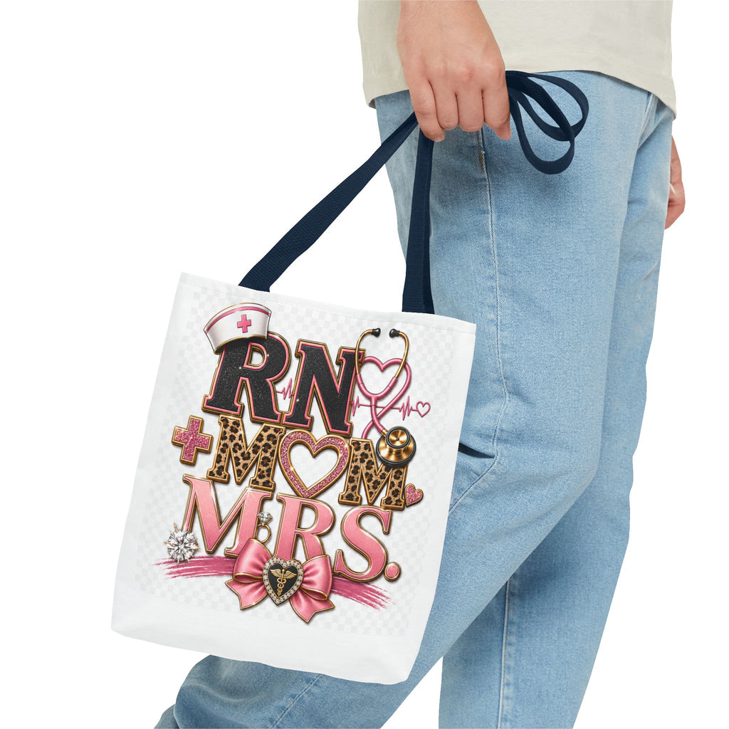 RN Mom Mrs. Tote Bag — Nurse Wife Gift, Leopard Pink Stethoscope Design
