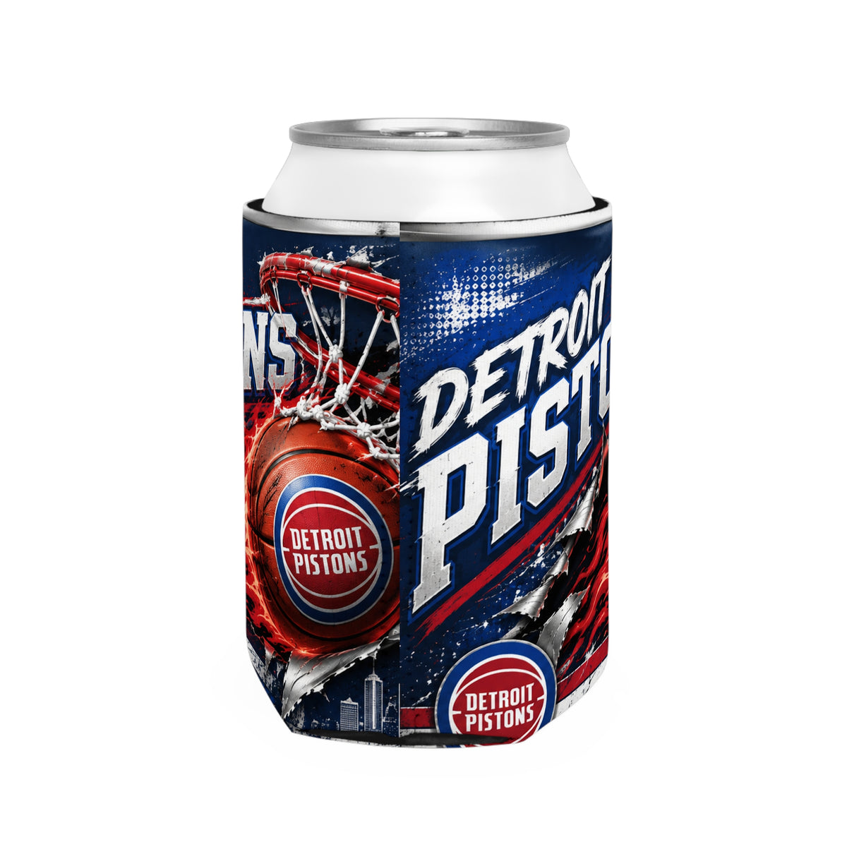 Detroit Pistons Can Cooler Sleeve – Flaming Basketball Koozie
