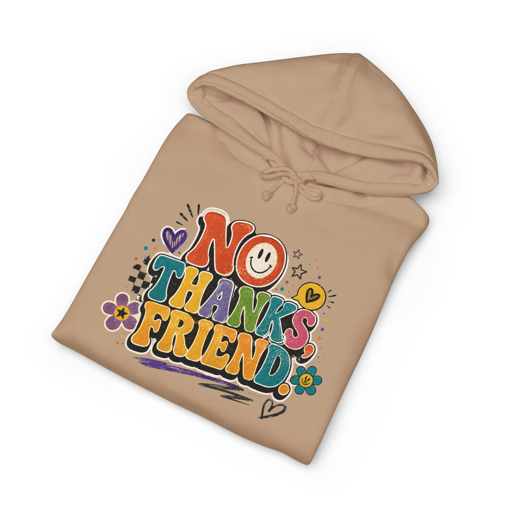 No Thanks Friend Hoodie — Retro Floral Graphic Pullover