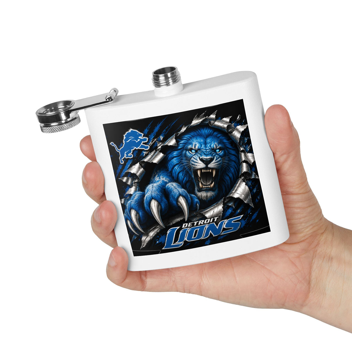 Detroit Lions Stainless Steel Flask – 6oz Team Logo Lion Design