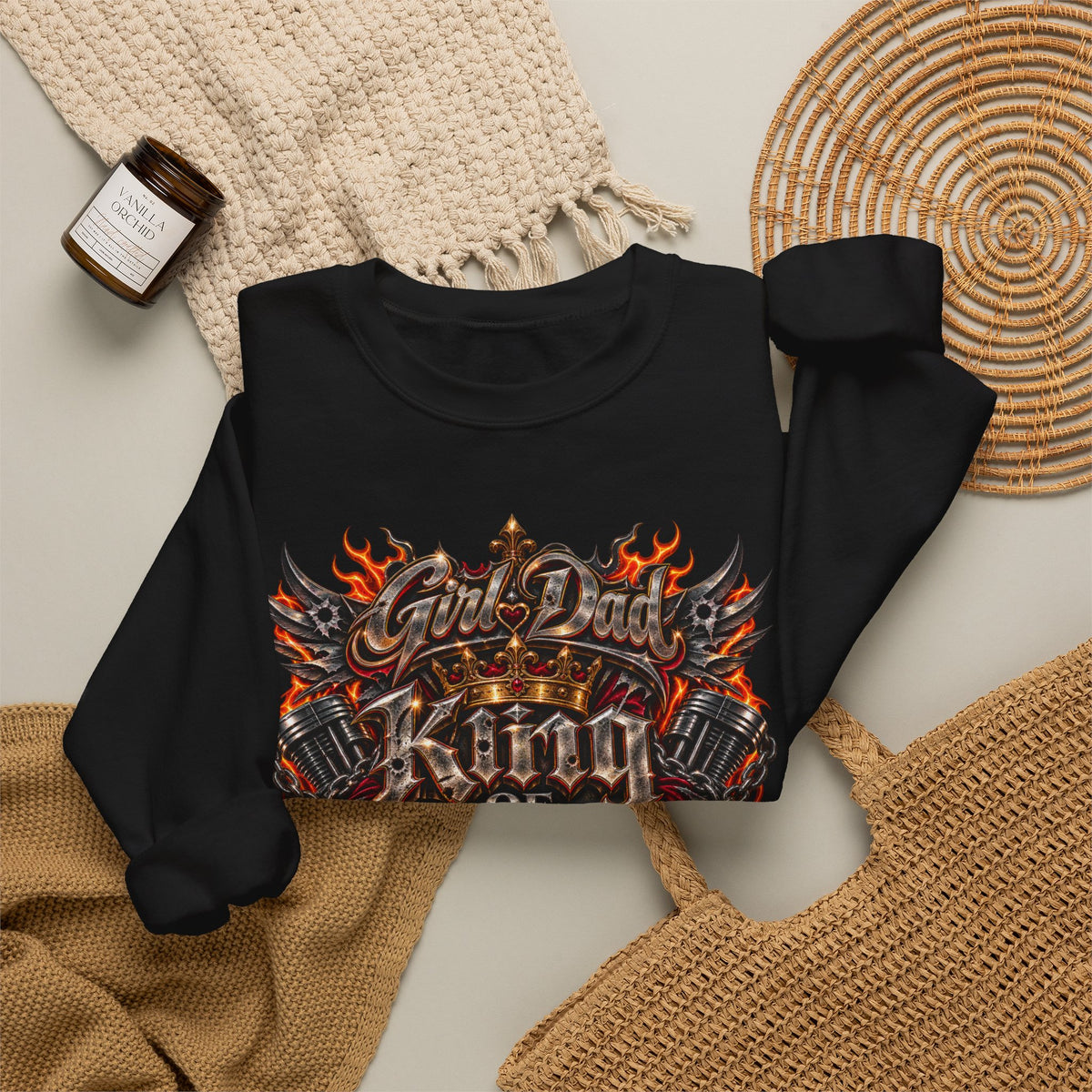 King of Queens Graphic Sweatshirt — Gothic Flame 'God Dad' Design