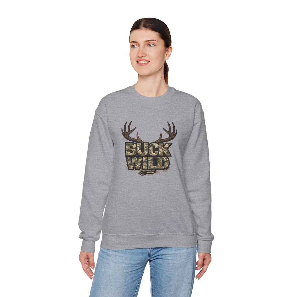 Buck Wild Camo Sweatshirt — Hunting Antler Graphic Crewneck