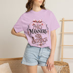 No Manners No Service T-Shirt — Vintage Pink Victorian Script Tee