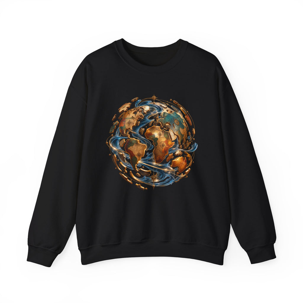 Earth Swirl Crewneck Sweatshirt — Vintage Globe Art Sweatshirt