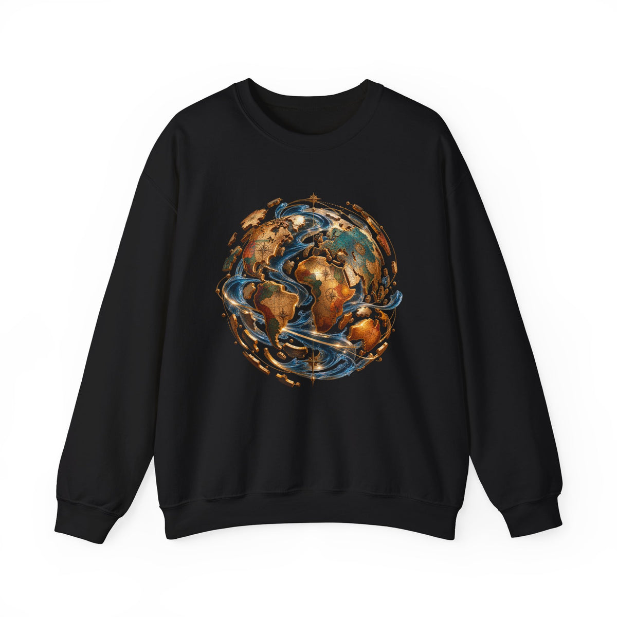 Earth Swirl Crewneck Sweatshirt — Vintage Globe Art Sweatshirt