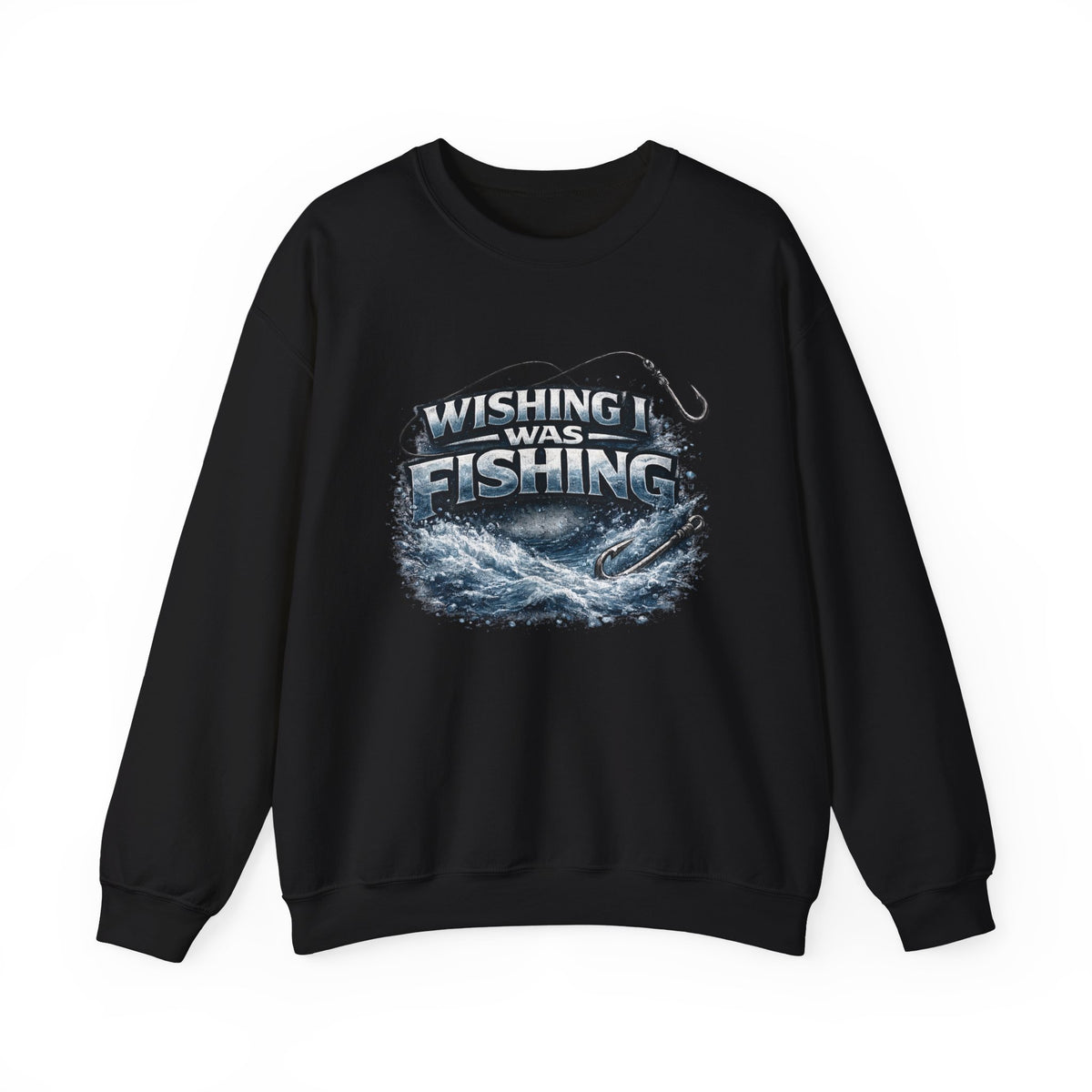 Fishing Crewneck Sweatshirt — "Wishing I Was Fishing" Graphic