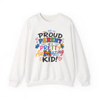 Crewneck Sweatshirt — "Proud Parent of a Pretty Amazing Autistic Kid" Colorful Autism Awareness Design