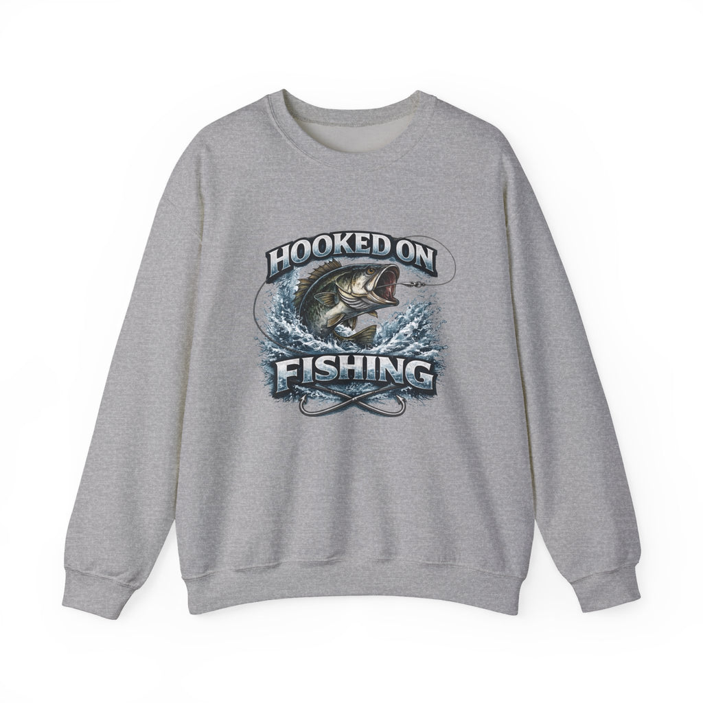Fishing Sweatshirt — "Hooked on Fishing" Graphic Crewneck for Anglers