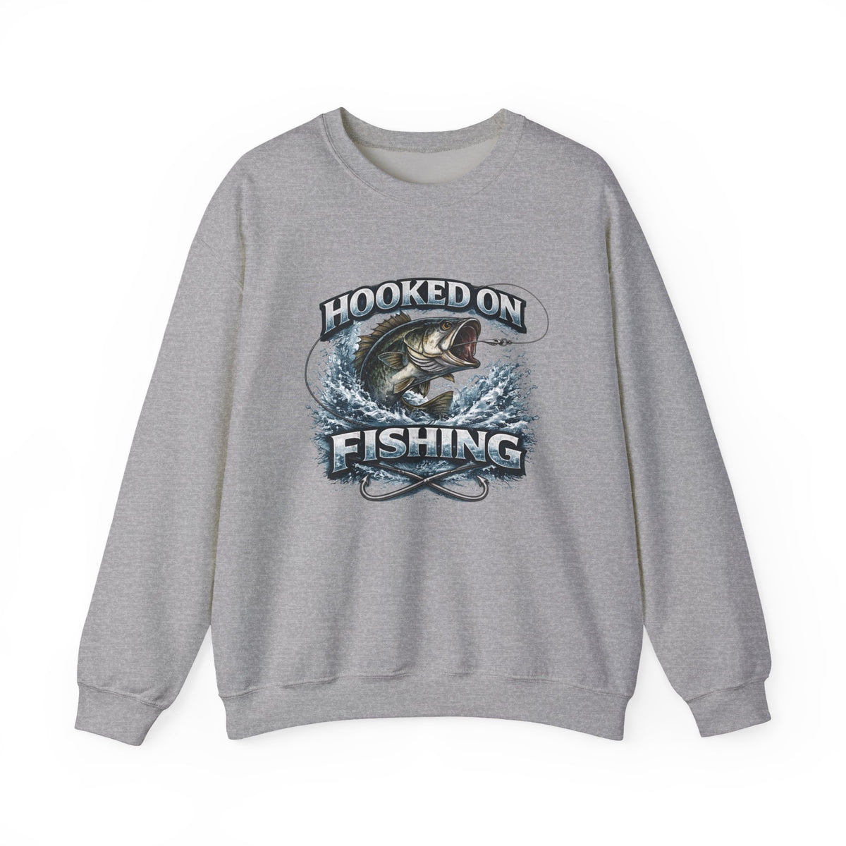 Fishing Sweatshirt — "Hooked on Fishing" Graphic Crewneck for Anglers