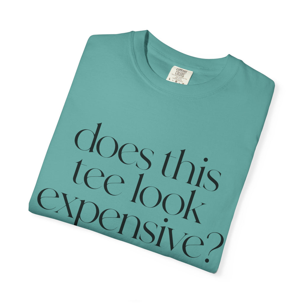 T-Shirt — "Does This Tee Look Expensive?" Minimal Script Graphic Tee