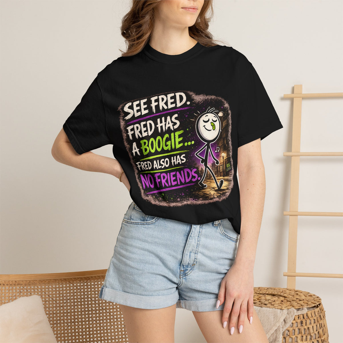 See Fred Funny Halloween T-Shirt — "See Fred. Fred has a boogie... Fred also has no friends." Graphic Tee